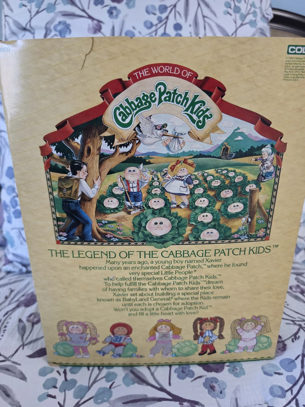 Cabbage Patch Kids 1980s Blonde Curly Hair, Flower Overalls Doll in Original Box